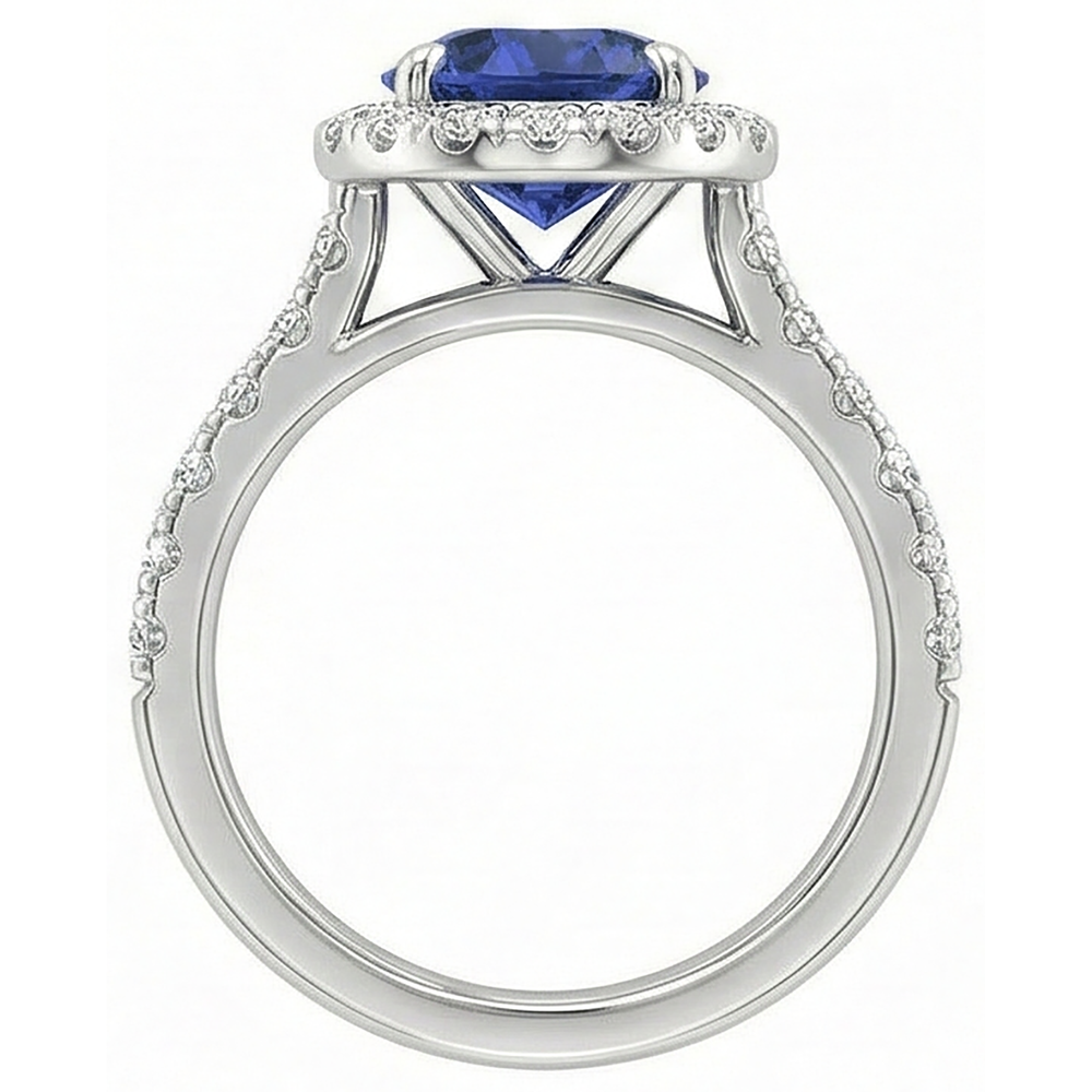 Beautiful Blue Tanzanite With Natural Earth Mined Diamond Ring 2.25 Carats White Gold 14K