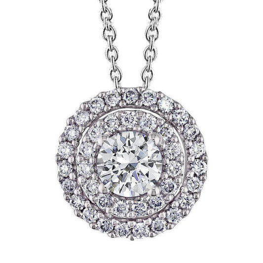 Beautiful Double Halo Genuine Diamond Slide Pendant 5.60 Carats Gold Jewelry