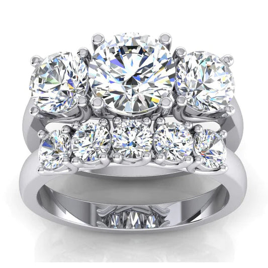 Beautiful Gold Real Diamond Ring Set For Women Round Cut