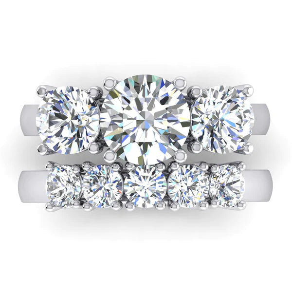 Beautiful Gold Real Diamond Ring Set For Women Round Cut