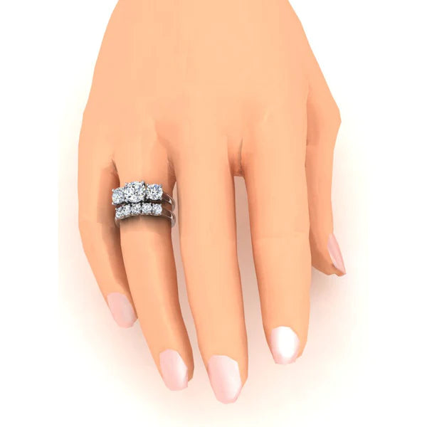 Sparkling Mined Natural Real Diamond ( Not Lab Grown ) Wedding Engagement Ring Set Trellis Setting