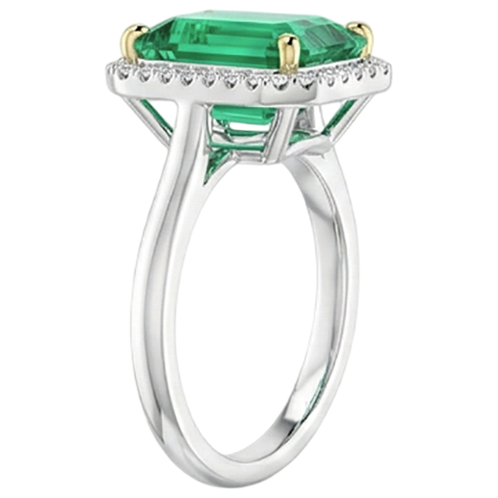 Fine Emerald Precious Stone Ring 4-ct Two-Tone 14K Gold – side view