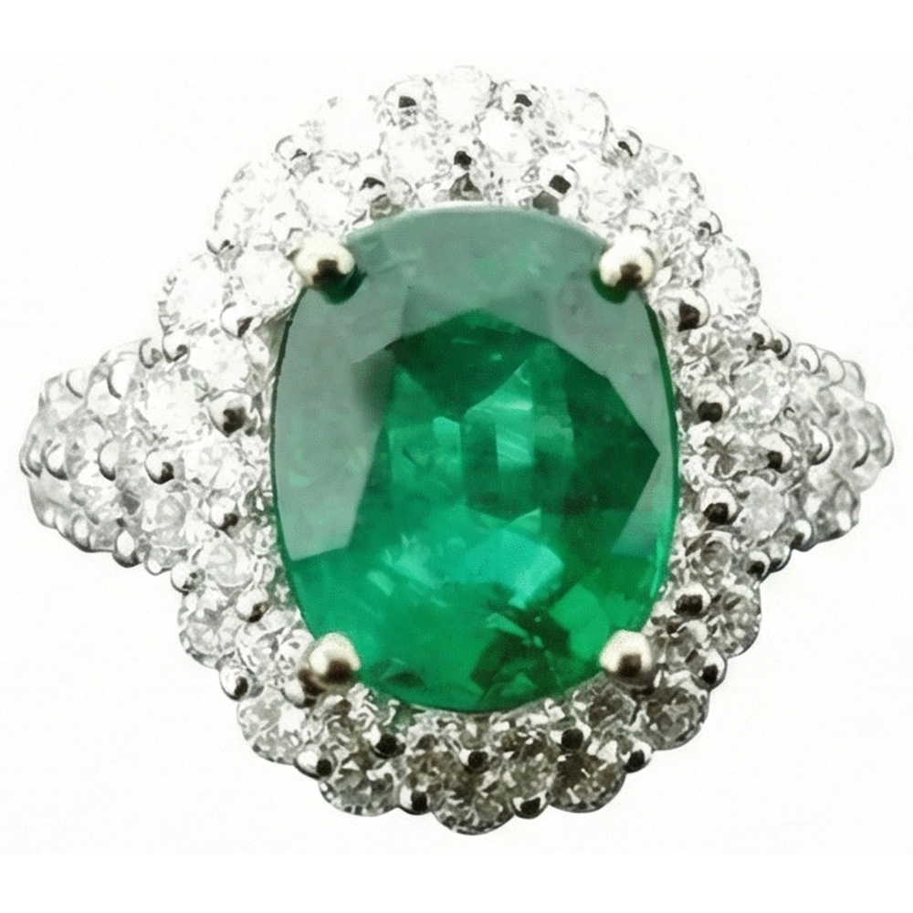 Beautiful Green Emerald With Natural Earth Mined Diamond Wedding Ring White Gold 7.5 Carats