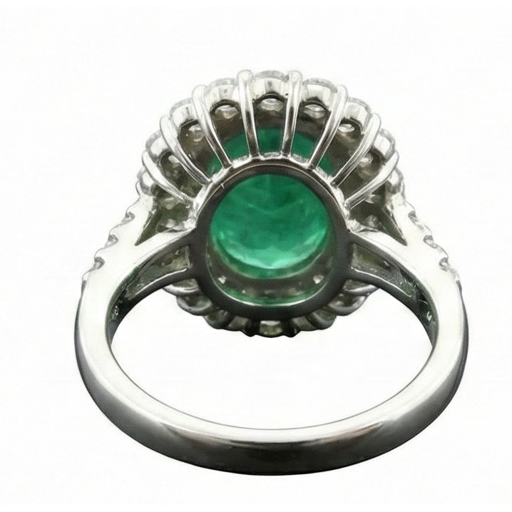 Beautiful Green Emerald With Natural Earth Mined Diamond Wedding Ring White Gold 7.5 Carats