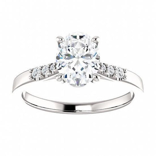 Beautiful Oval Cut With Accents Real Diamond Ring 1.20 Carats White Gold
