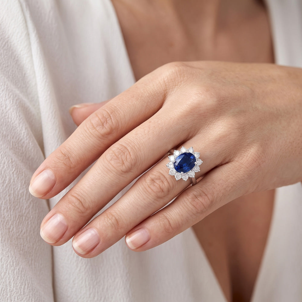 Beautiful Oval Sapphire Halo Engagement Ring