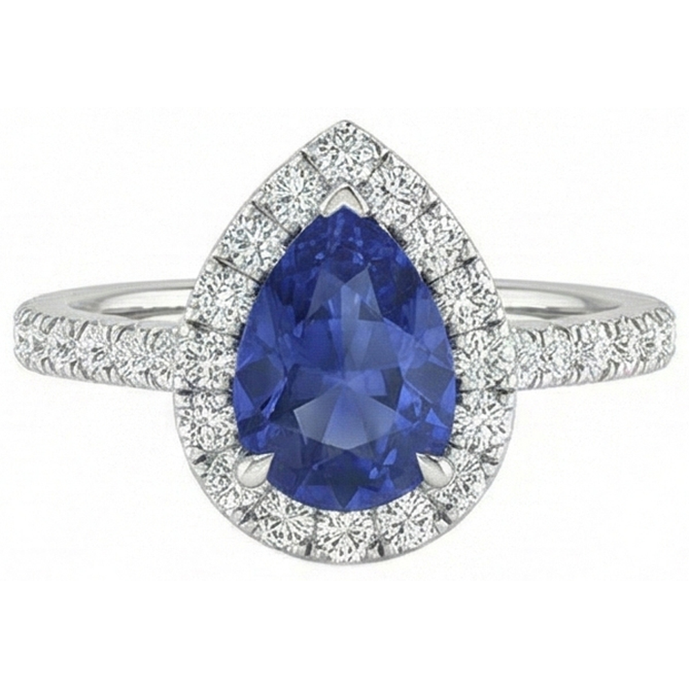 Beautiful Pear Shape Sri Lanka Blue Sapphire Natural Earth Mined Diamond Ring Gold 2 Ct