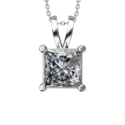 Beautiful Princess Cut Real Diamond Necklace Pendant Gold Jewelry 1.5 Ct