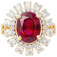 Beautiful Red Oval Shape Ruby With Natural Earth Mined Diamond Ring 7 Carats Yellow Gold