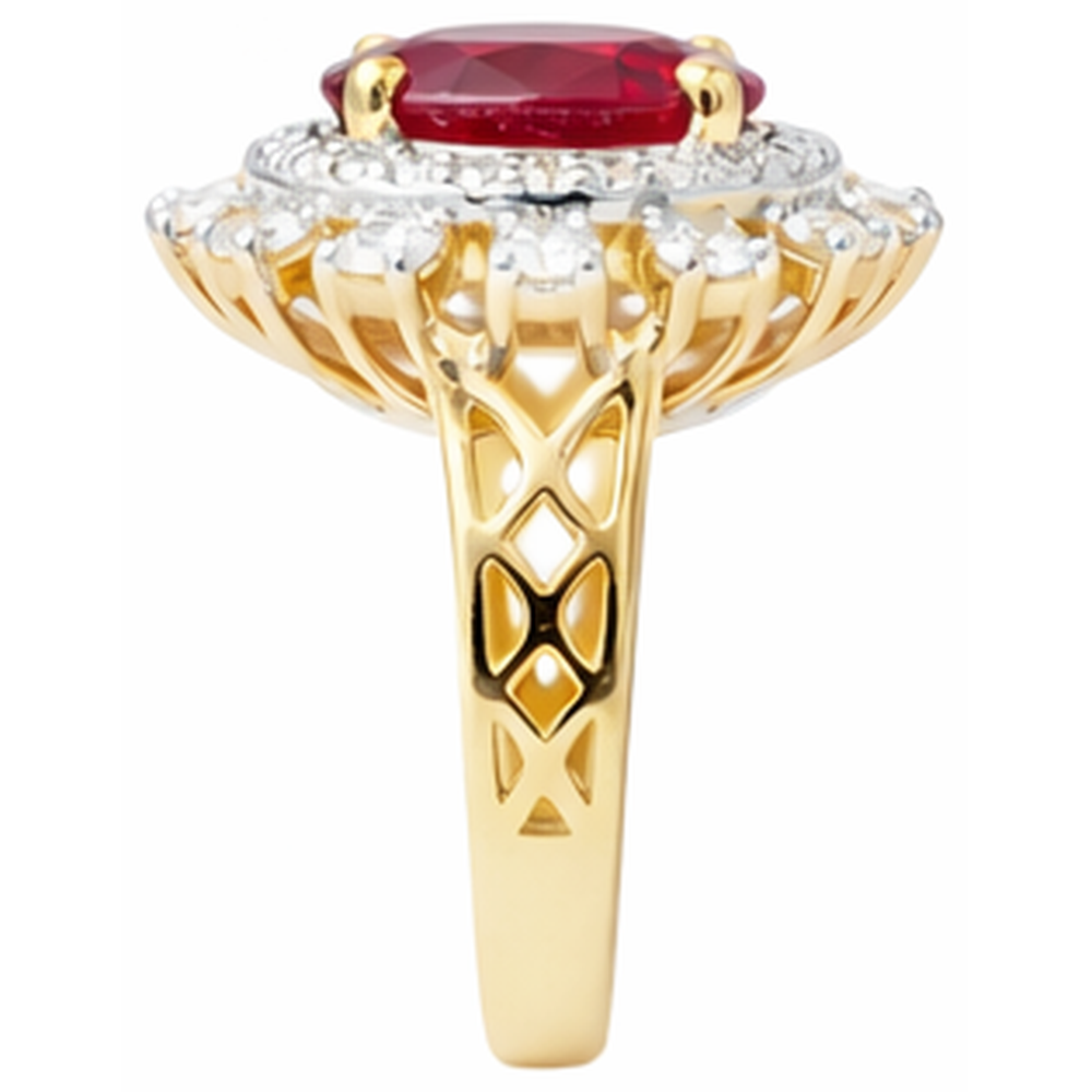 Beautiful Red Oval Shape Ruby With Natural Earth Mined Diamond Ring 7 Carats Yellow Gold