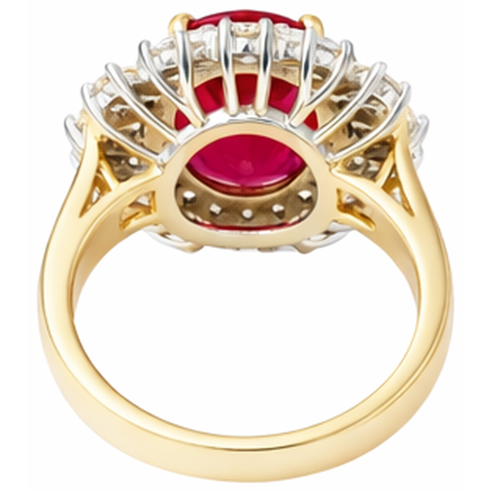 Beautiful Red Oval Shape Ruby With Natural Earth Mined Diamond Ring 7 Carats Yellow Gold