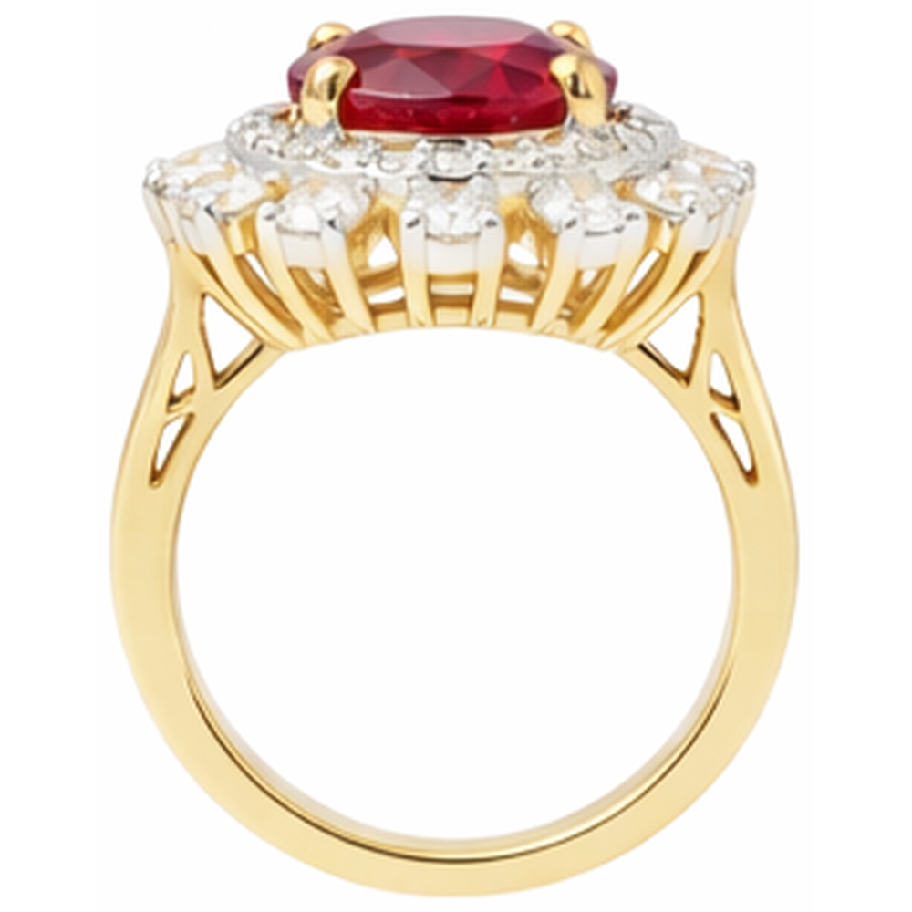 Beautiful Red Oval Shape Ruby With Natural Earth Mined Diamond Ring 7 Carats Yellow Gold