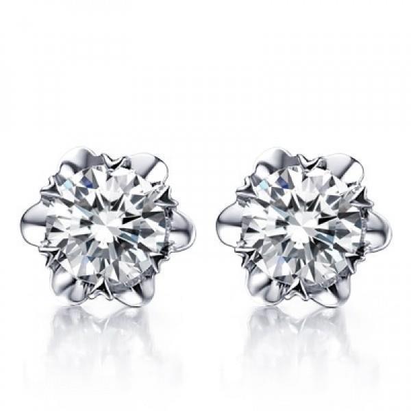 Beautiful Round Shape Genuine Diamond Stud Earring 3 Carat White Gold 14K