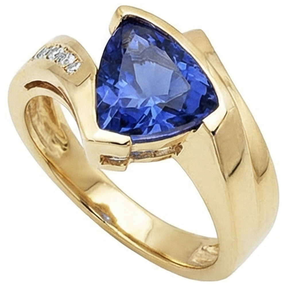 Beautiful Tanzanite Trillion Natural Earth Mined DIAMOND ( NOT LAB GROWN )s Yellow Gold Ring 1.95 Carats