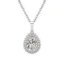 14K White Gold Fine Diamond Drop Pendant – 1-ct Antique Cushion