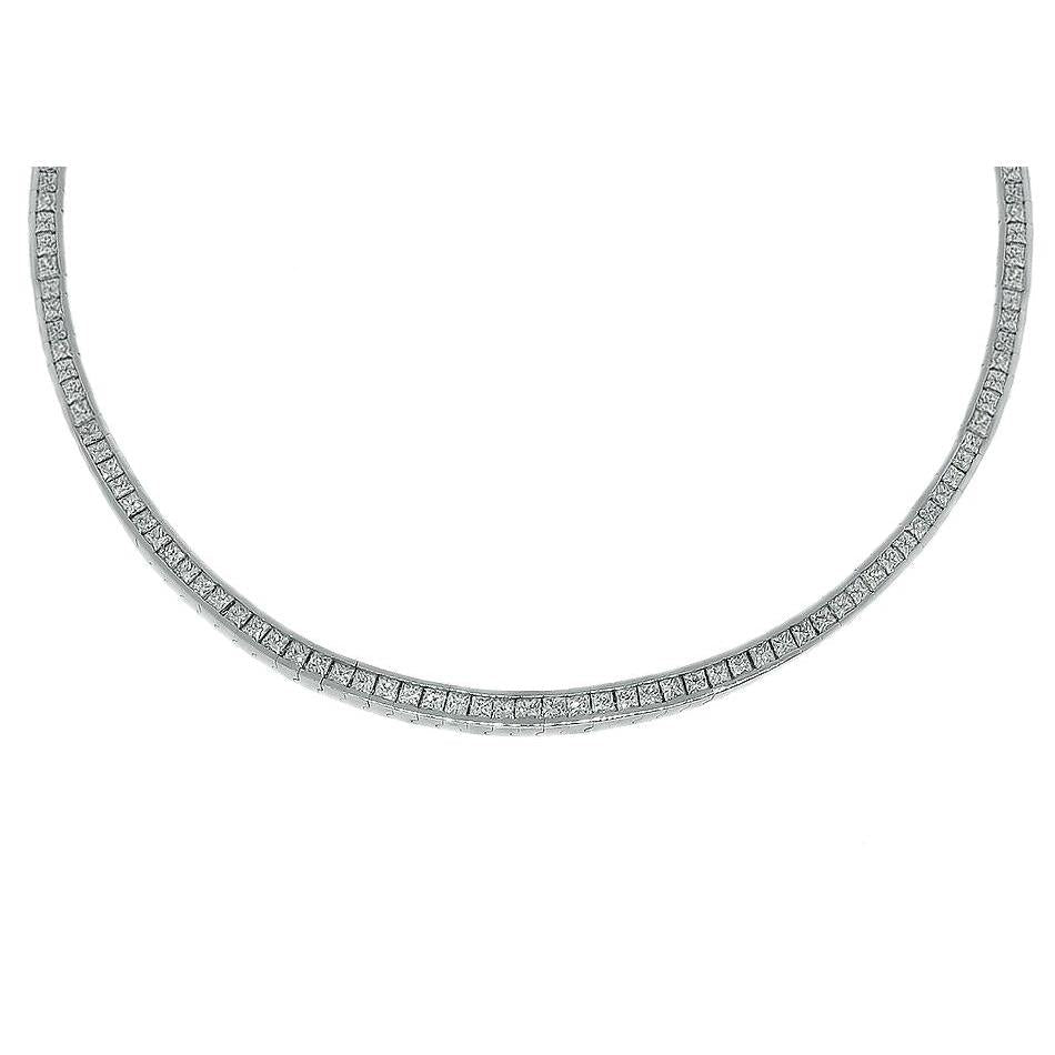 Beautiful Earth Mined Diamond Princess Riviera Tennis Necklace 17 Carats White Gold 14K
