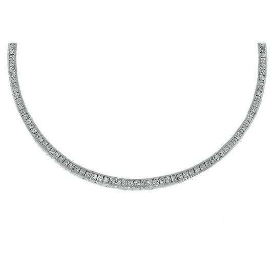 Beautiful Earth Mined Diamond Princess Riviera Tennis Necklace 17 Carats White Gold 14K
