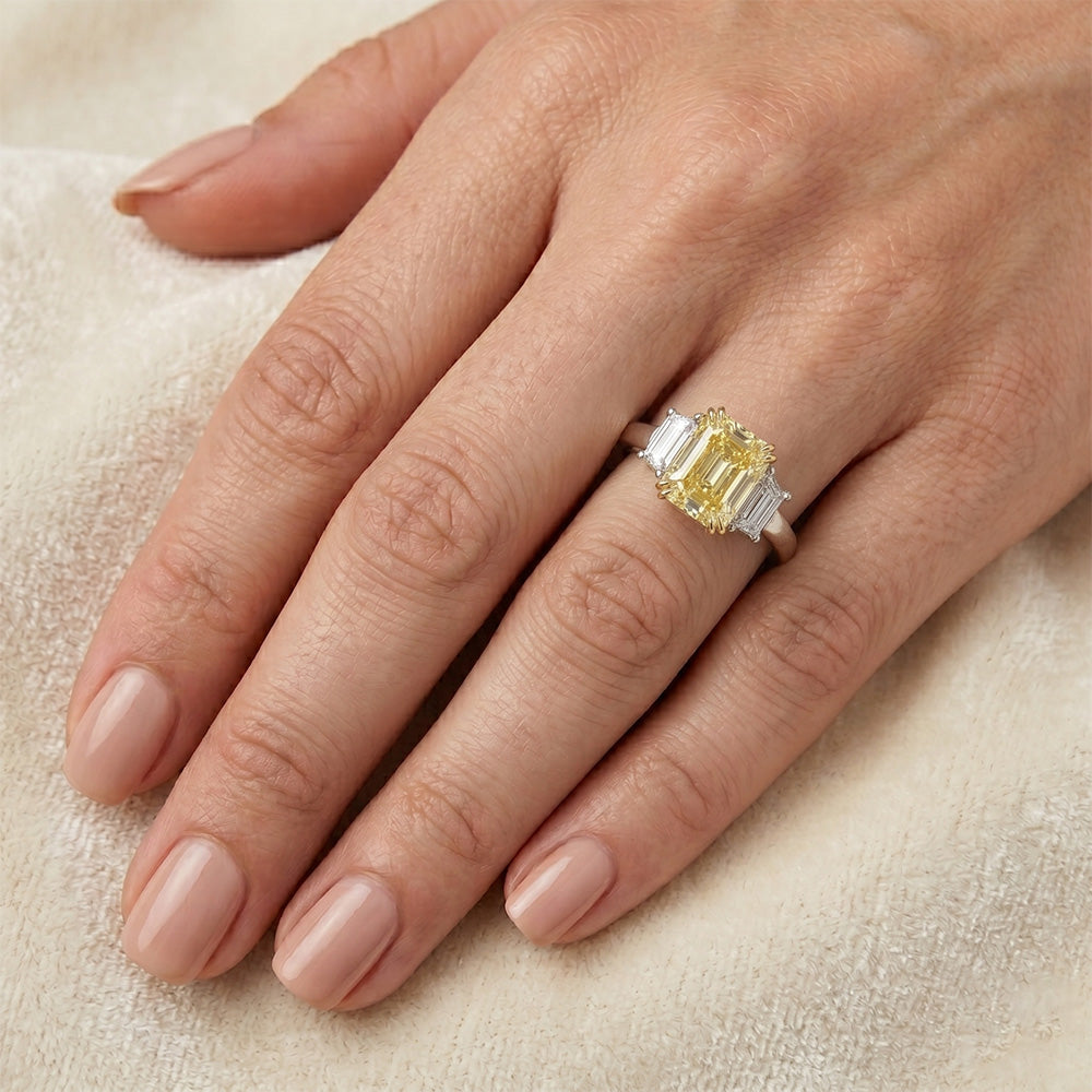 Bespoke Trilogy Ring with VVS Yellow Canary Diamond – 2.5 ct