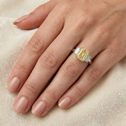 Bespoke Trilogy Ring with VVS Yellow Canary Diamond – 2.5 ct