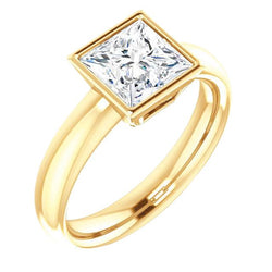 Bezel Set 2 Ct. Princess Real Diamond Solitaire Ring Yellow Gold 14K