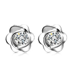 Bezel Set 2.00 Ct. Real Diamonds Flower Style Studs Earrings White Gold 14K