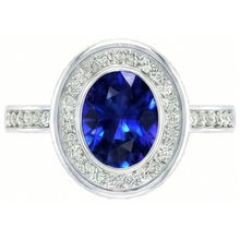 Bezel Set 3.40 Ct Halo Ceylon Sapphire And Natural Earth Mined DIAMOND ( NOT LAB GROWN )s Ring