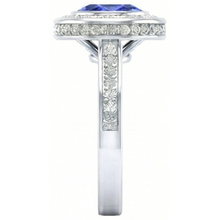 Bezel Set 3.40 Ct Halo Ceylon Sapphire And Natural Earth Mined DIAMOND ( NOT LAB GROWN )s Ring