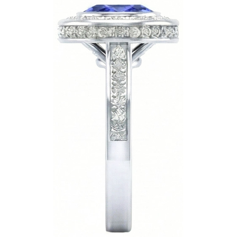 Bezel Set 3.40 Ct Halo Ceylon Sapphire And Natural Earth Mined DIAMOND ( NOT LAB GROWN )s Ring