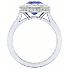 Bezel Set 3.40 Ct Halo Ceylon Sapphire And Natural Earth Mined DIAMOND ( NOT LAB GROWN )s Ring