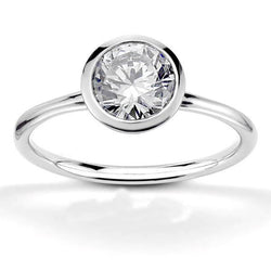 Bezel Set 3 Carat Big Round Cut Genuine Diamond Solitaire Ring White Gold 14K