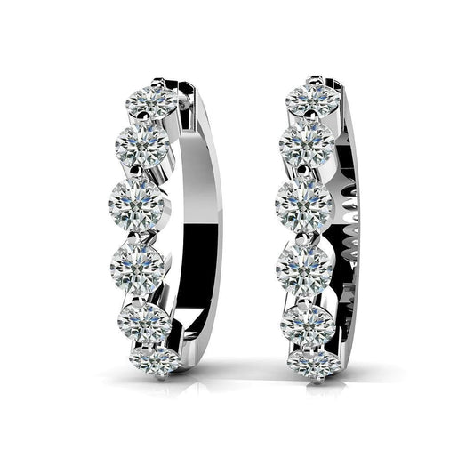 Bezel Set 3 Carats G Vvs1 Real Diamonds Hoop Earrings Gold White 14K New