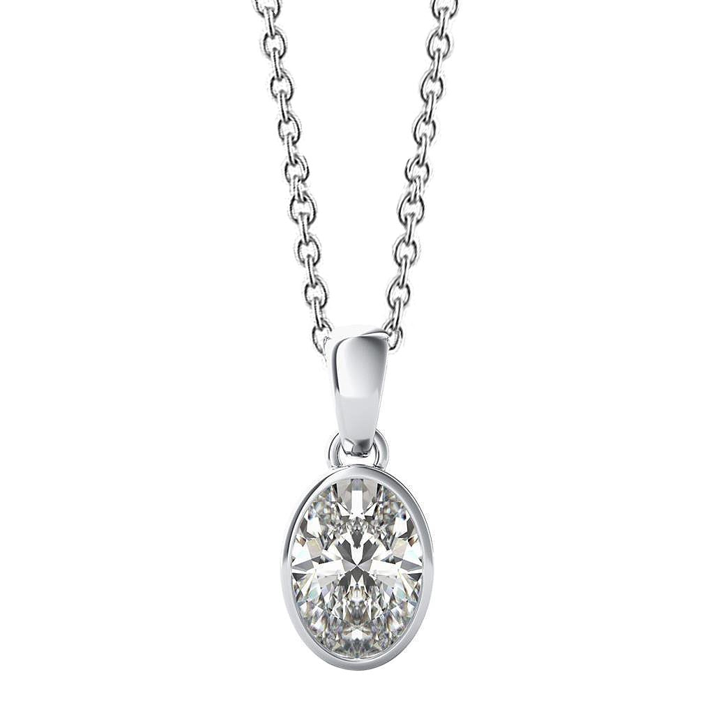 Bezel Set 3 Ct Oval Cut Genuine Solitaire Diamond Pendant Necklace White Gold