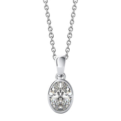 Bezel Set 3 Ct Oval Cut Genuine Solitaire Diamond Pendant Necklace White Gold