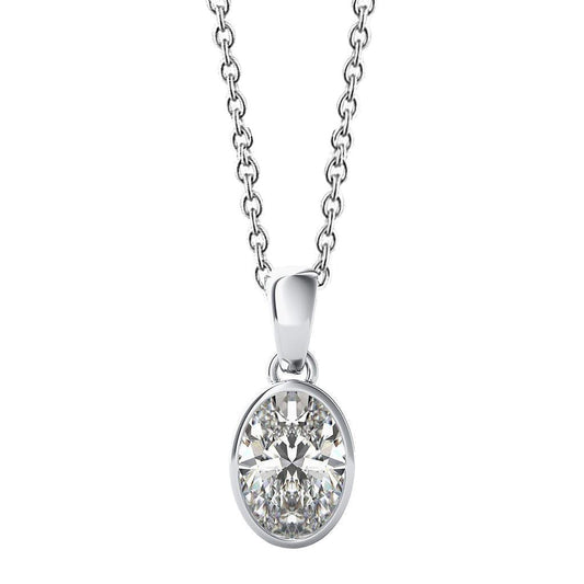 Bezel Set 3 Ct Oval Cut Genuine Solitaire Diamond Pendant Necklace White Gold