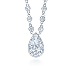 Bezel Set 3.50 Carats Genuine Diamond Pendant Necklace White Gold 14K