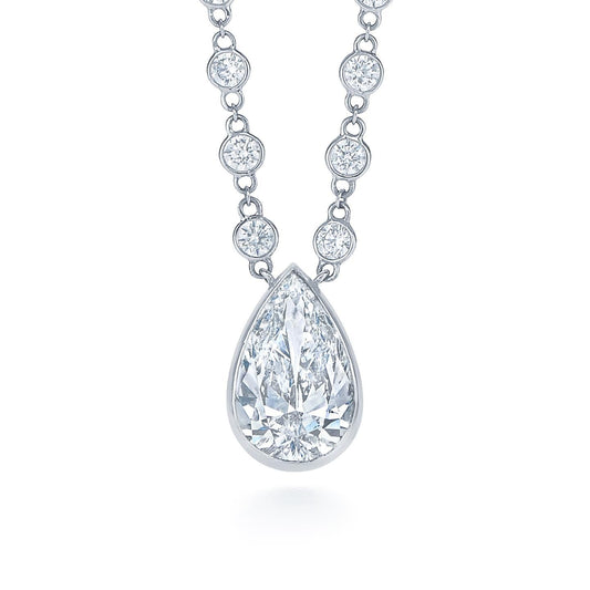 Bezel Set 3.50 Carats Genuine Diamond Pendant Necklace White Gold 14K