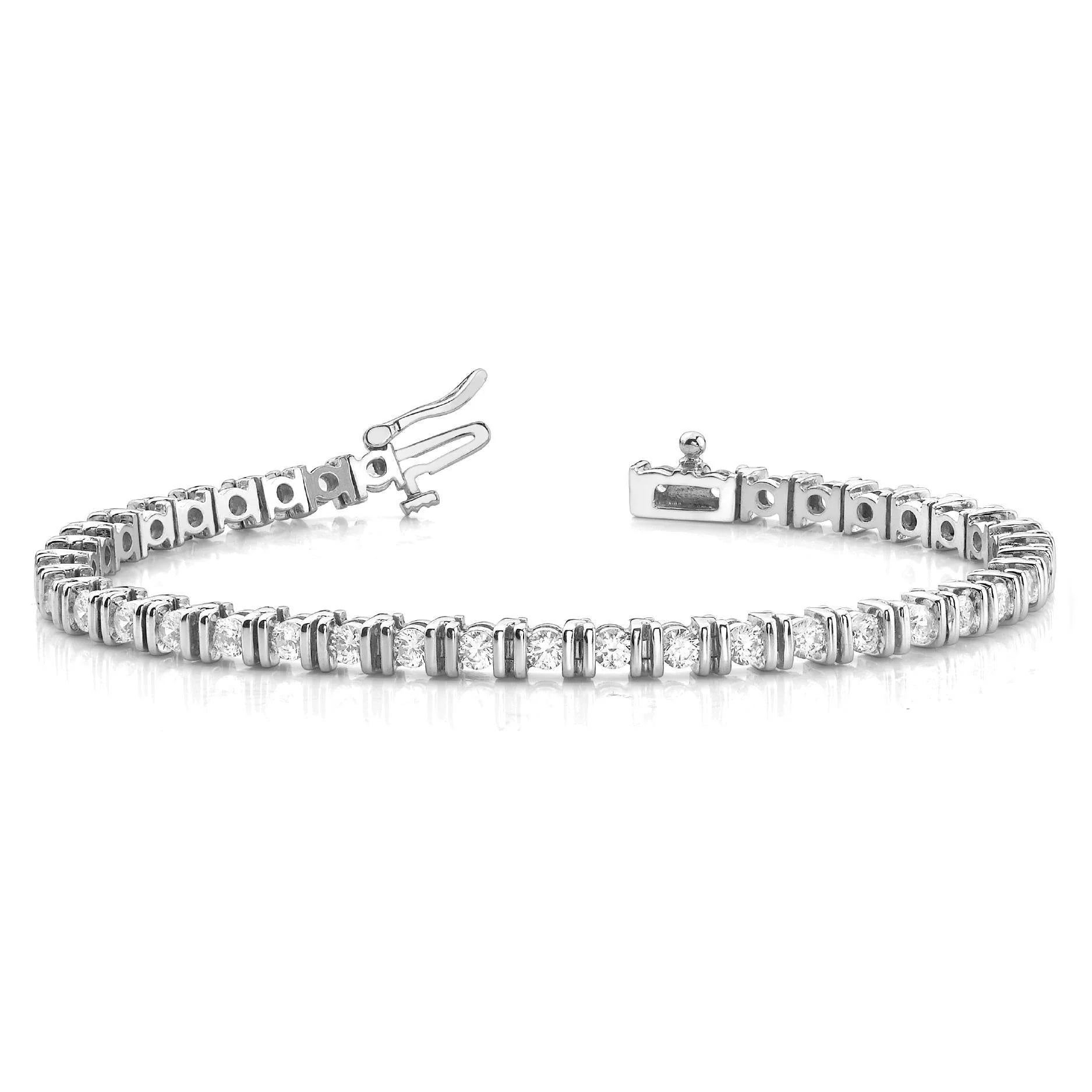 Bezel Set 4 Carats Round Brilliant Cut Real Diamonds Bracelet WG 14K
