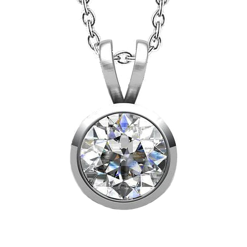 Bezel Set 4 Ct Round Brilliant Cut Real Diamond Pendant Necklace