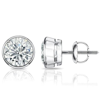 Bezel Set 4.50 Carats Round Real Diamonds Stud Earrings White Gold 14K