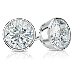 Bezel Set 5.40 Carats Real Diamonds Studs Earrings White Gold 14K