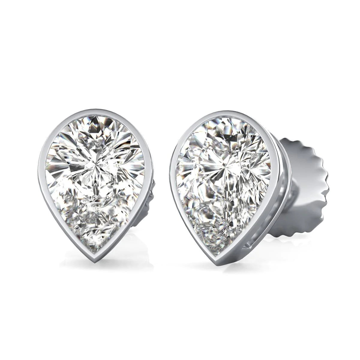 Bezel Set 5.50 Carats Pear Cut Genuine Diamonds Studs Earrings Gold White