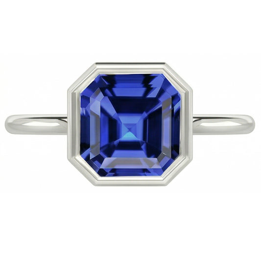 Bezel Set Asscher Sapphire Ring For Women