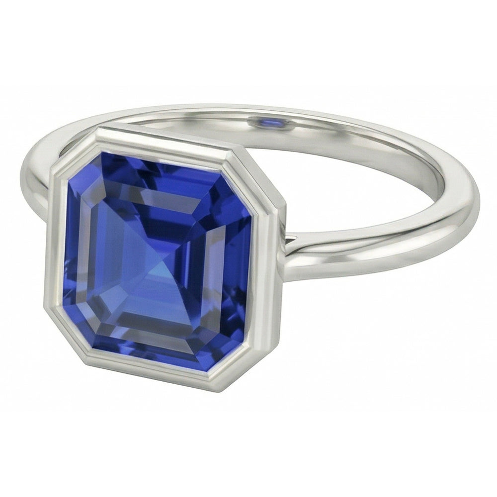 Bezel Set Asscher Sapphire Ring For Women