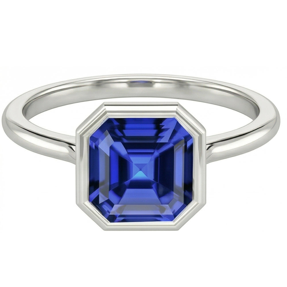 Bezel Set Asscher Sapphire Ring For Women