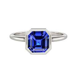 Bezel Set Asscher Sapphire Ring For Women