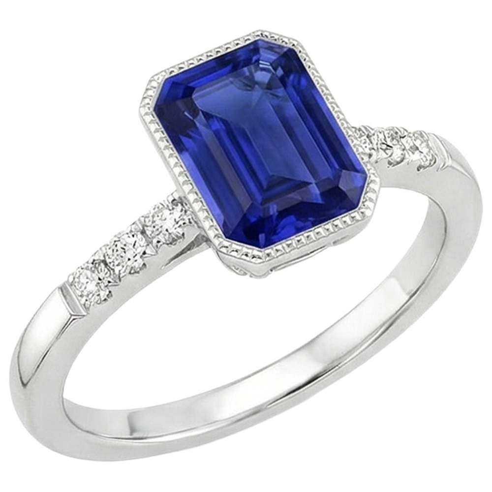 Bezel Set Blue Sapphire Natural Earth Mined Diamond Ring 2.50 Carats Vintage Style