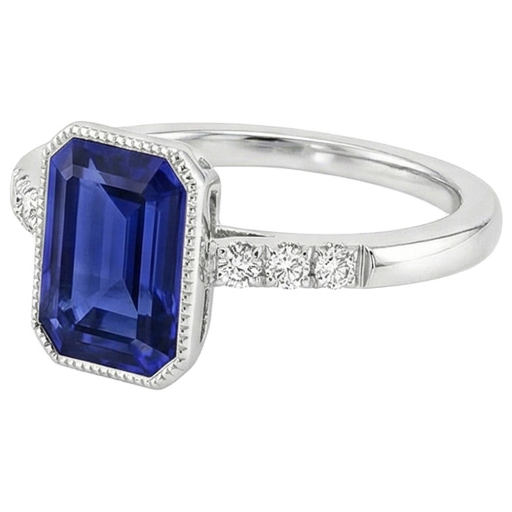 Bezel Set Blue Sapphire Natural Earth Mined Diamond Ring 2.50 Carats Vintage Style