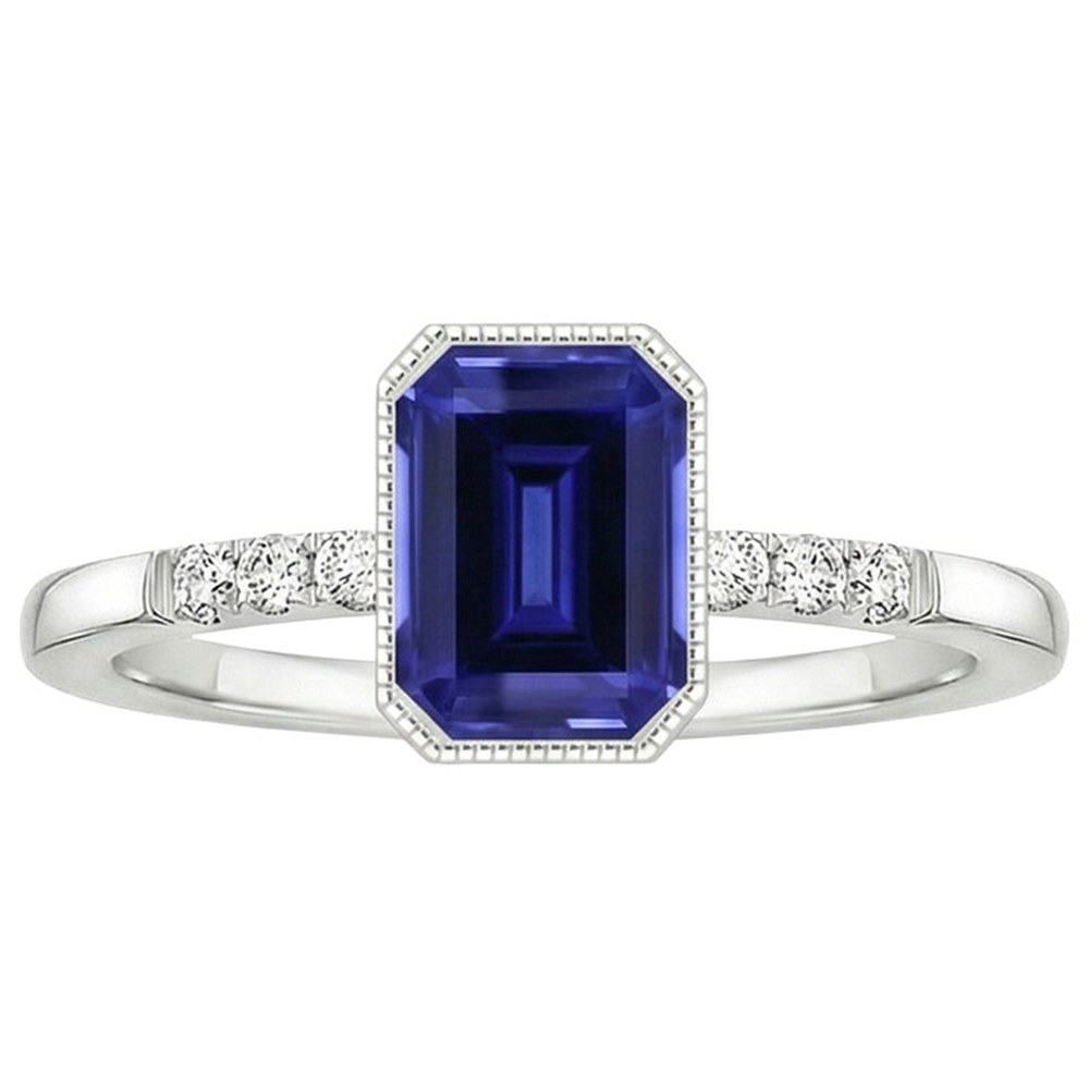 Bezel Set Blue Sapphire Natural Earth Mined Diamond Ring 2.50 Carats Vintage Style