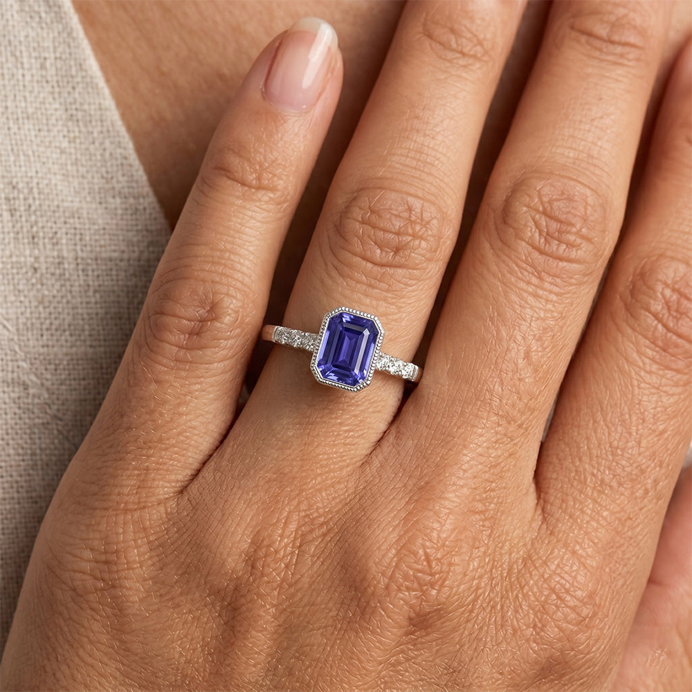 Bezel Set Blue Sapphire Natural Earth Mined Diamond Ring 2.50 Carats Vintage Style