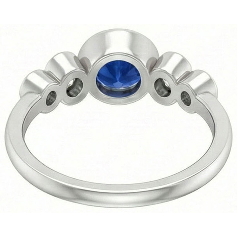 Bezel Set Ceylon Sapphire And Natural Earth Mined DIAMOND ( NOT LAB GROWN ) Ring White Gold 14K 2.70 Ct